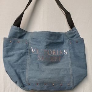 LB3 Victoria's Secret Denim Tote Bag Overnight Bag Beach Bag Gym Side Pockets